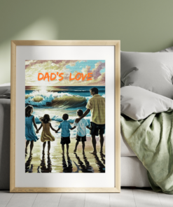“Dad’s Love” – Heartwarming Father & Children Beach Sunset Wall Art