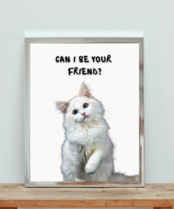 "Can I Be Your Friend?" Cute Fluffy White Kitten Digital Wall Art | Whimsical Animal Print for Cat Lovers, Kids’ Rooms & Nurseries
