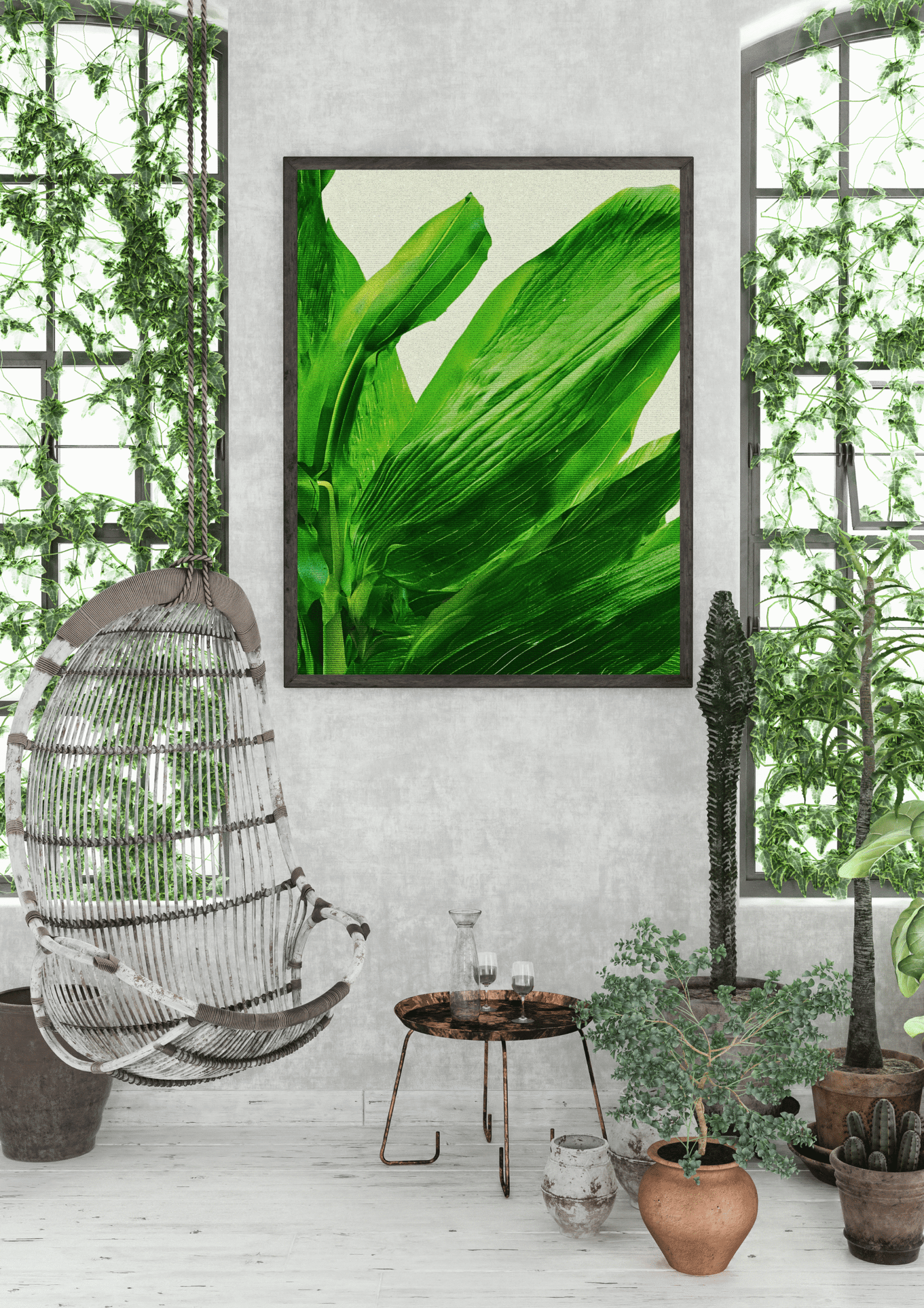 "Green Serenity" – Abstract Botanical Leaf Canvas Wall Art