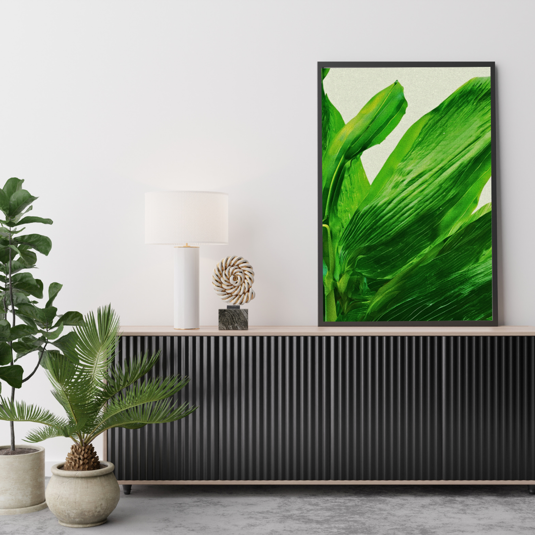 "Green Serenity" – Abstract Botanical Leaf Canvas Wall Art - Image 2