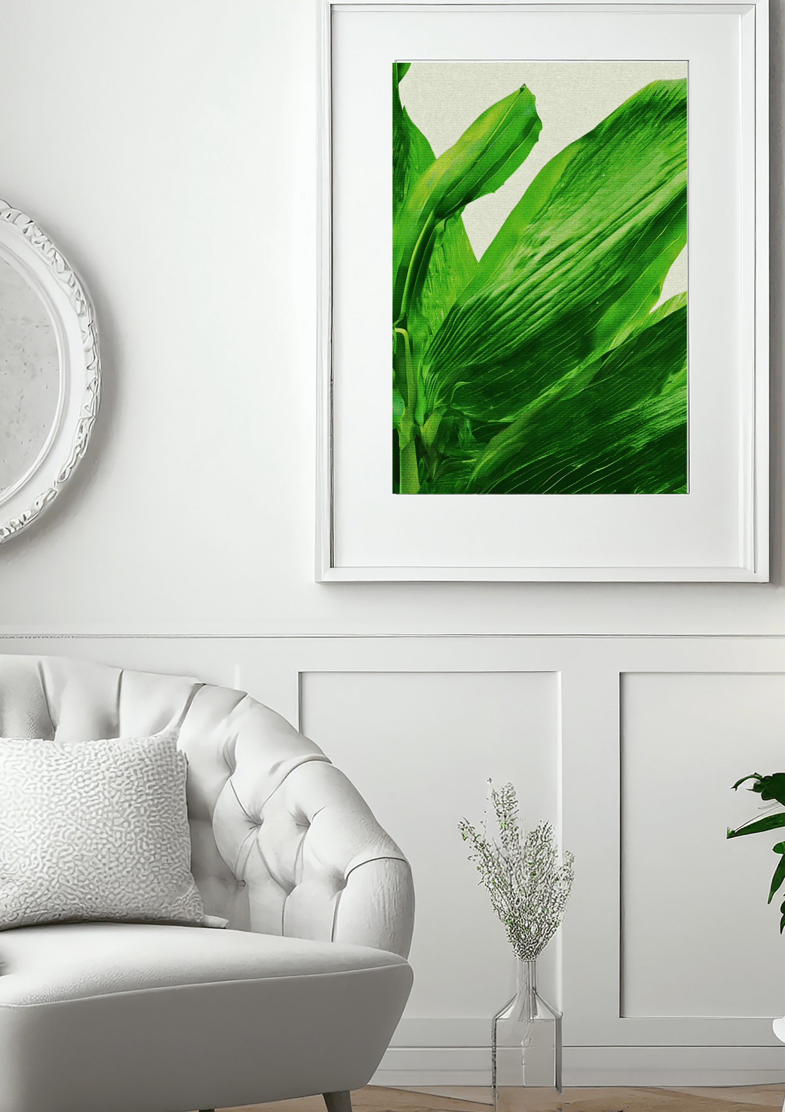 "Green Serenity" – Abstract Botanical Leaf Canvas Wall Art - Image 4