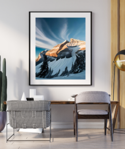 Alternative view of Sunlit Serenity – Snowy Mountain Landscape Digital Wall Art