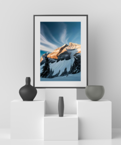 Sunlit Serenity – Snowy Mountain Landscape Digital Wall Art