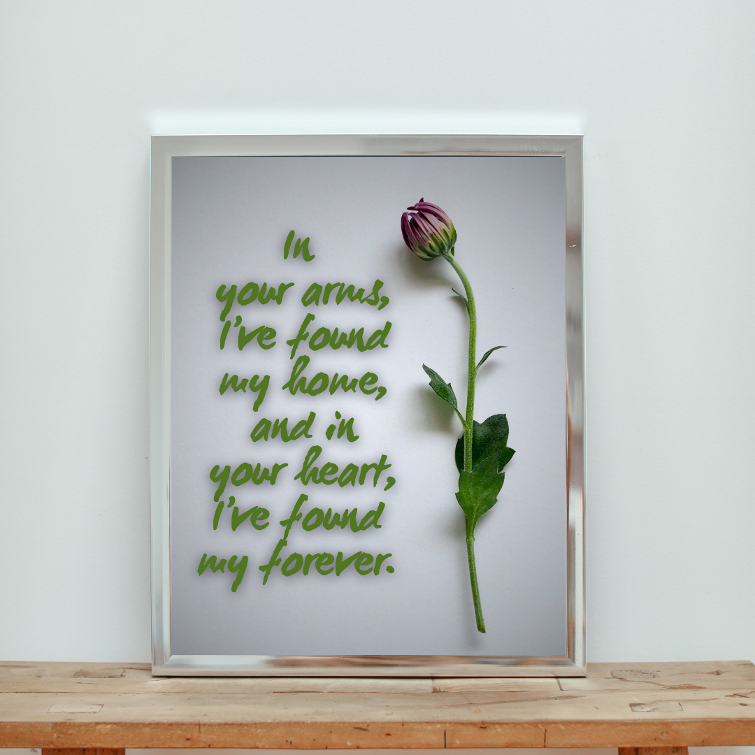 Romantic Floral Quote Digital Wall Art – “In Your Arms I’ve Found My Home” Printable, Inspirational Love Quote, Minimalist Botanical Decor - Image 4