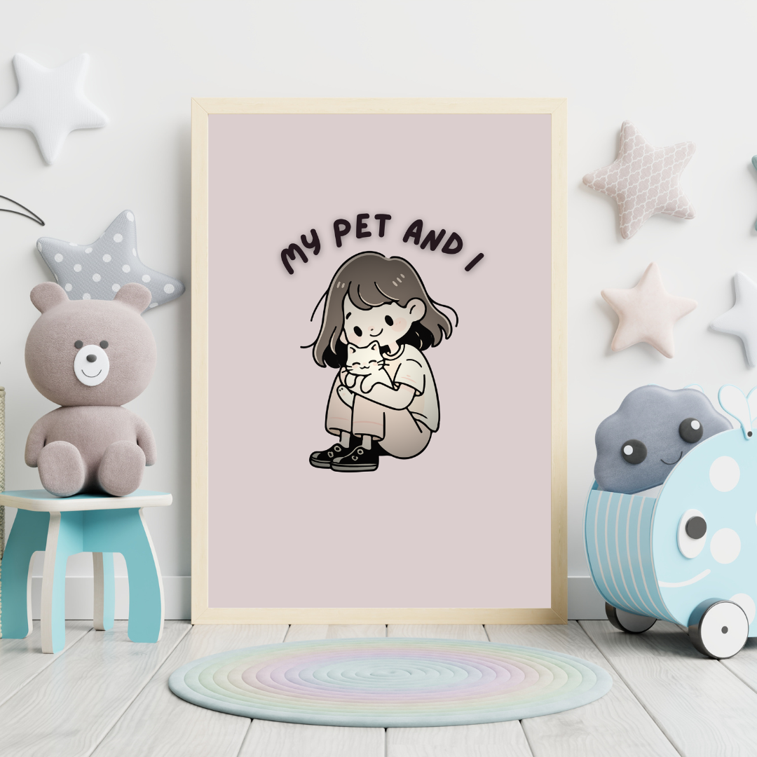 “My Pet and I” Cute Girl with Cat Printable Wall Art – Digital Download for Pet Lovers, Nursery & Kids Room Decor - Image 2