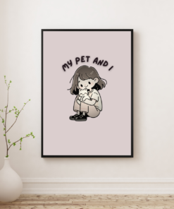 “My Pet and I” Cute Girl with Cat Printable Wall Art – Digital Download for Pet Lovers, Nursery & Kids Room Decor
