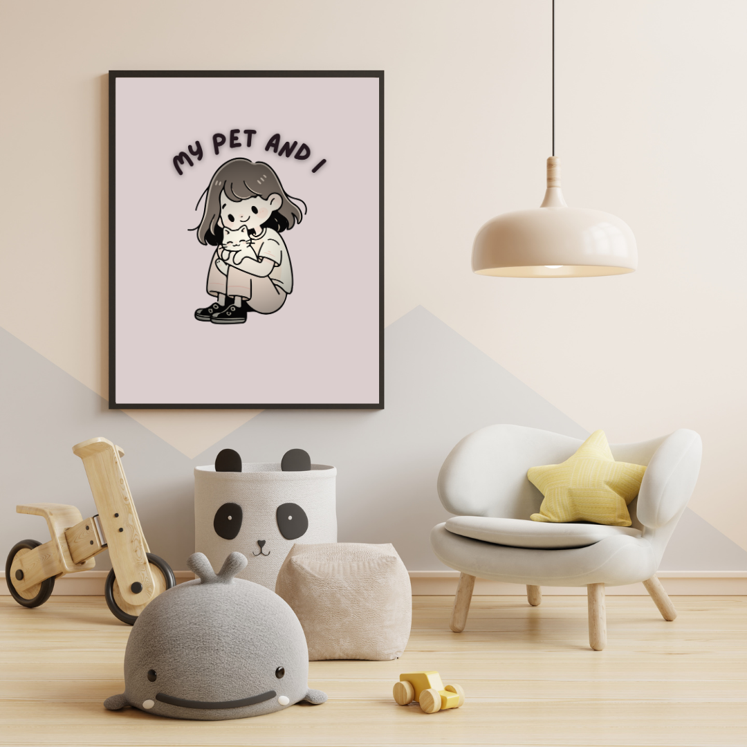 “My Pet and I” Cute Girl with Cat Printable Wall Art – Digital Download for Pet Lovers, Nursery & Kids Room Decor - Image 3