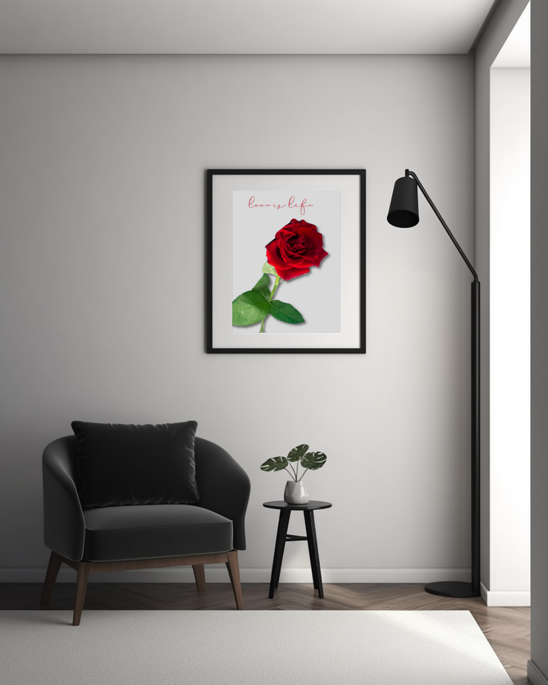 "Love Is Life" – Red Rose Inspirational Quote Wall Art (Digital Download) - Image 3