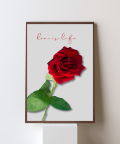 "Love Is Life" – Red Rose Inspirational Quote Wall Art (Digital Download)