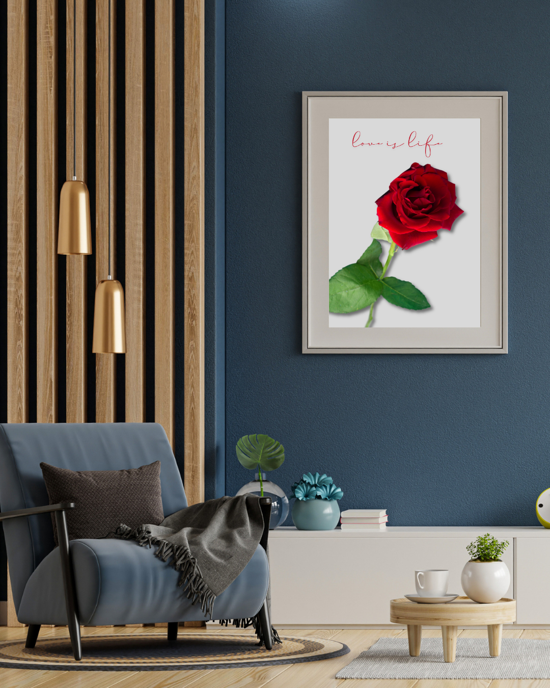 "Love Is Life" – Red Rose Inspirational Quote Wall Art (Digital Download) - Image 4