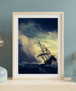 Alternative view of Storm at Sea – Vintage Ship in Tempest Digital Wall Art Print