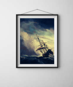 Storm at Sea – Vintage Ship in Tempest Digital Wall Art Print