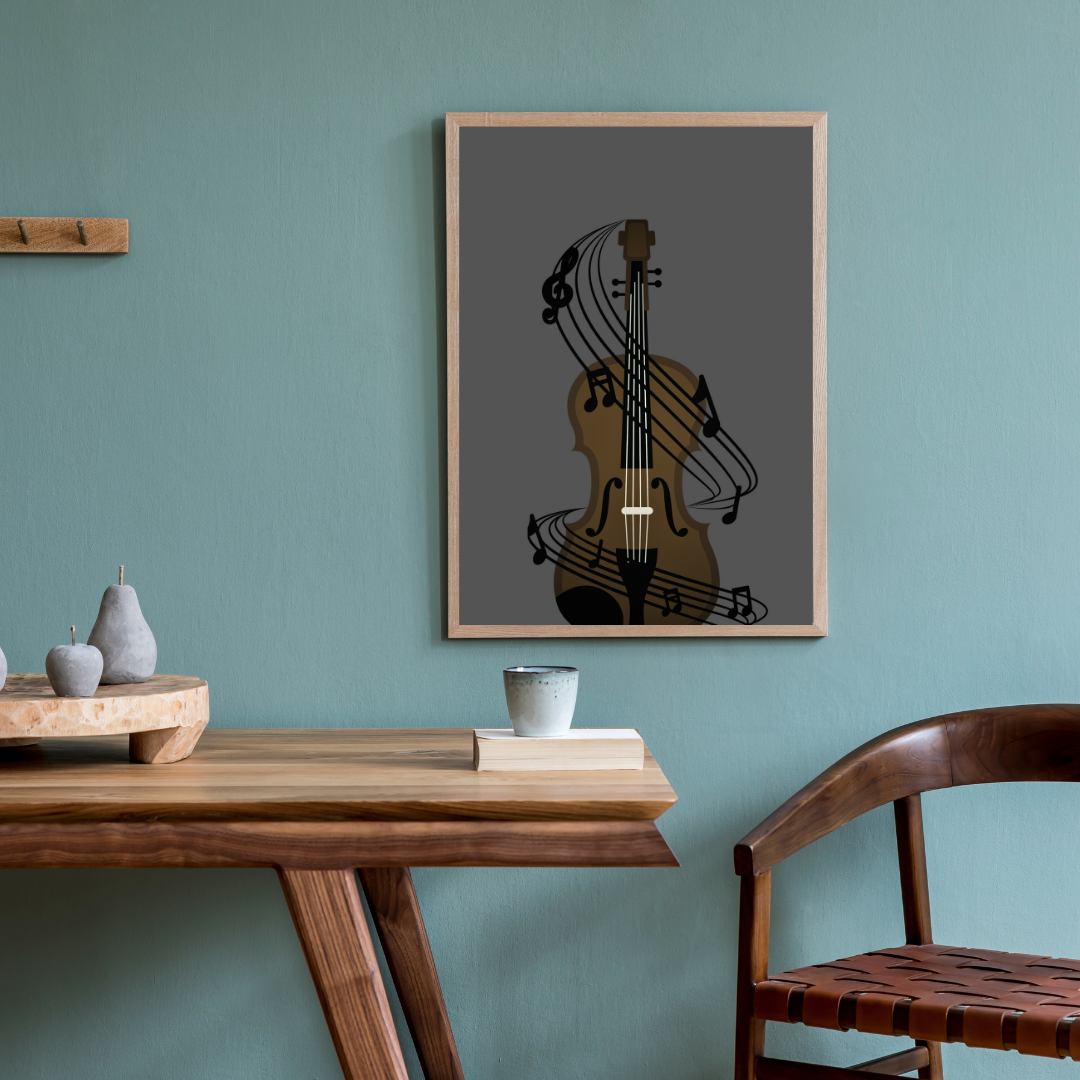 Symphony in Strings – Violin and Musical Notes Digital Wall Art