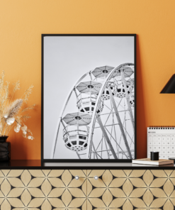 Urban Motion – Minimalist Black and White Ferris Wheel Wall Art