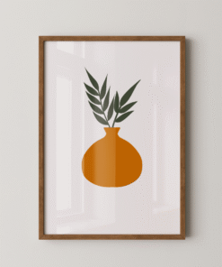 Minimalist Boho Vase Wall Art Print – Modern Terracotta Pot with Green Leaves | Botanical Abstract Home Decor