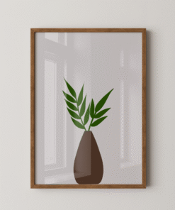 Minimalist Green Leaf Plant in Brown Vase – Modern Botanical Wall Art Print