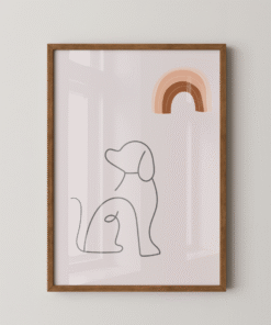 Alternative view of Minimalist Dog Line Art with Rainbow – Modern Pet Wall Art Print